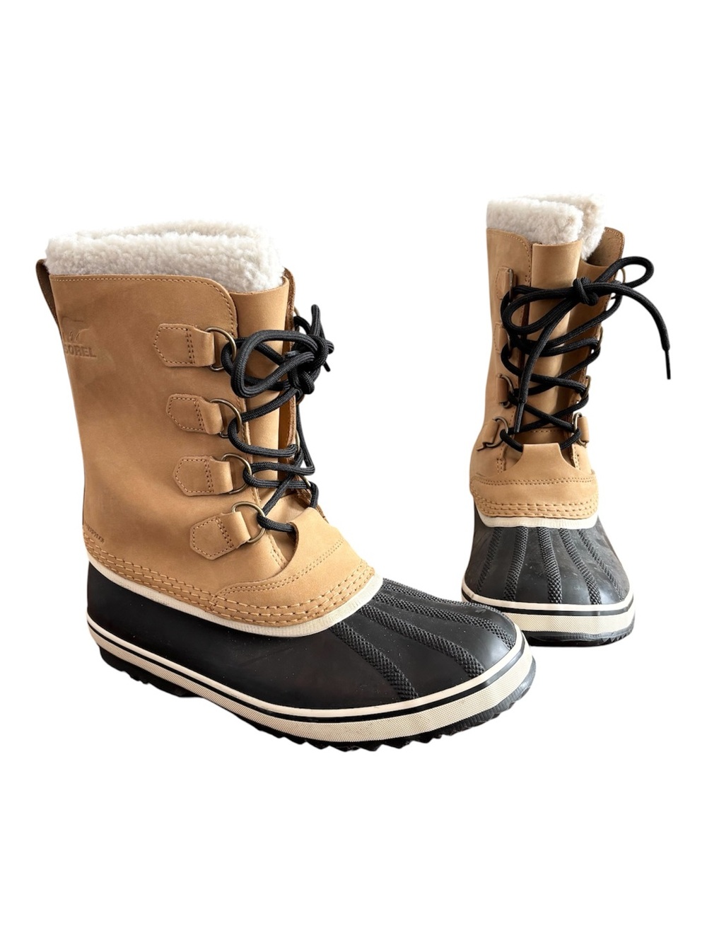 Sorel Tan and Black Lace-Up Carnival Insulated Winter Boots